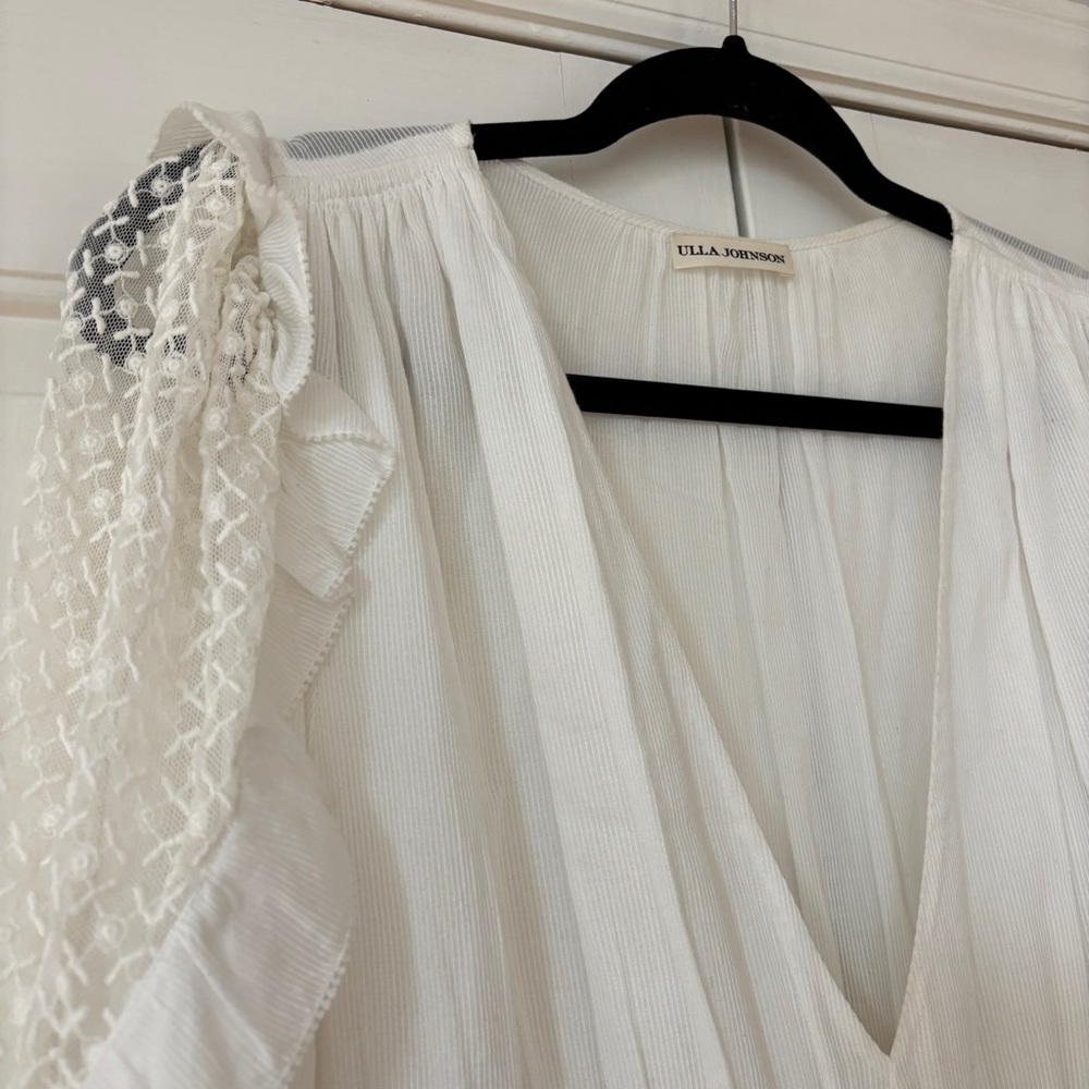 Ulla Johnson Sheila Dress White Lace Sleeve Embroider Midi Revolve Size 8 Medium - Picture 6 of 16